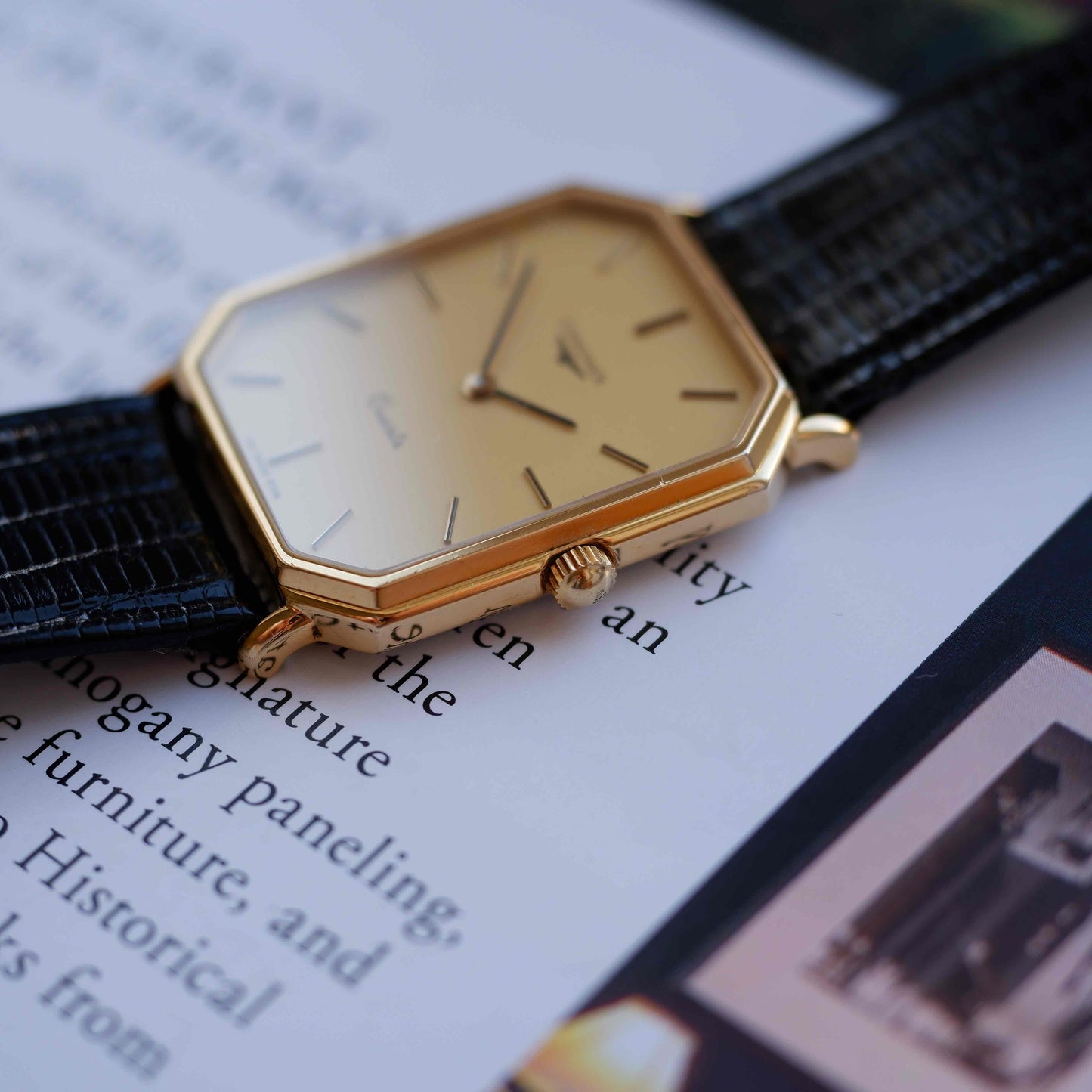 Vintage Longines Tank Dress Watch 80s Ultra Thin Gold Dial