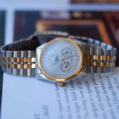 Vintage Tissot PR 100 Moonphase Full Calendar 90s Two-Tone Mid-Size Quartz with Box