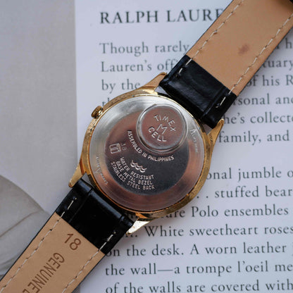Vintage Timex Moonphase Blue Dial Watch 80s Gold Roman Numerals