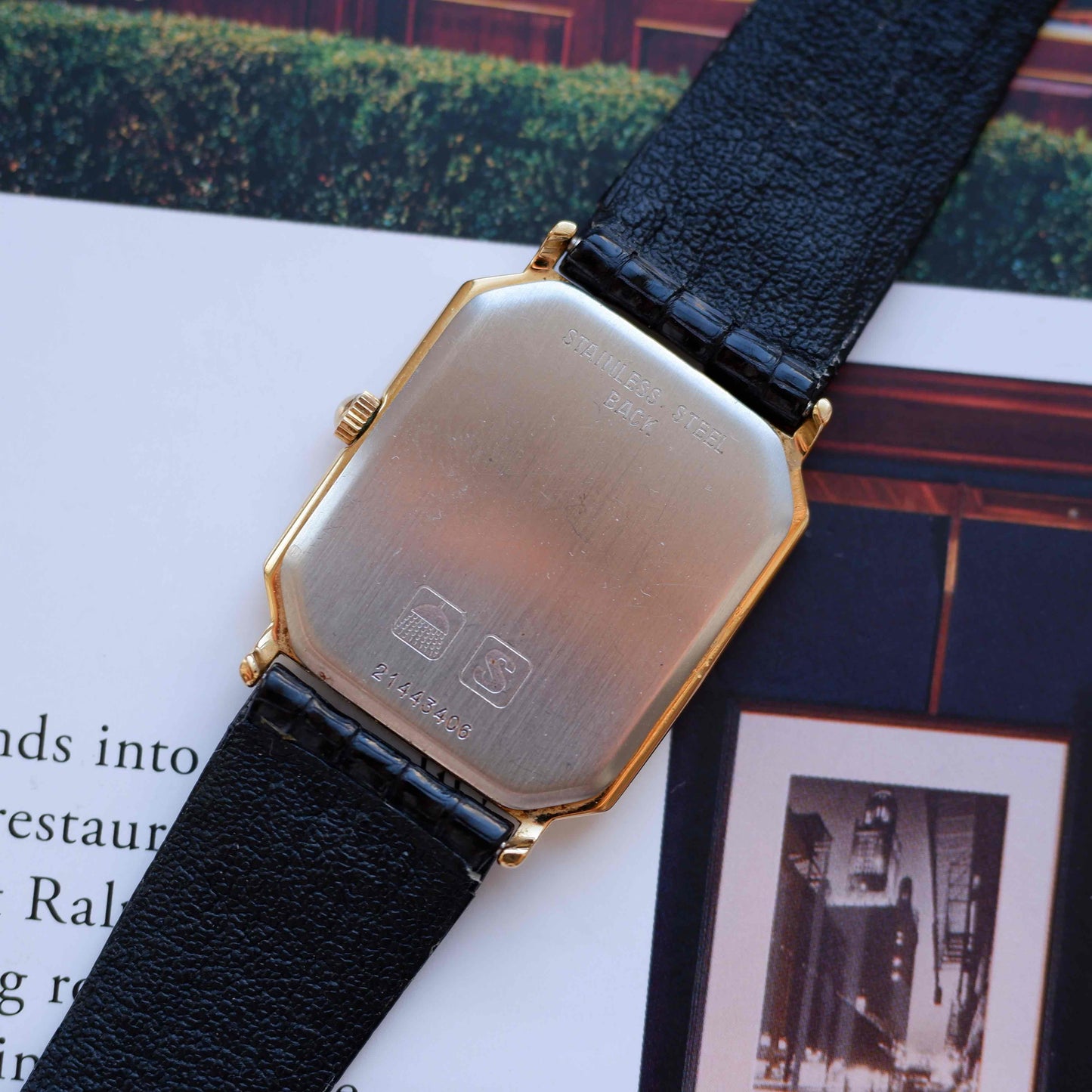 Vintage Longines Tank Dress Watch 80s Ultra Thin Gold Dial