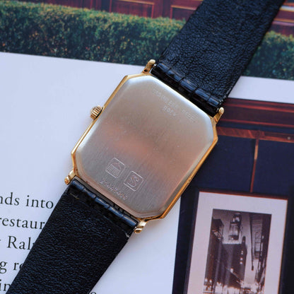Vintage Longines Tank Dress Watch 80s Ultra Thin Gold Dial