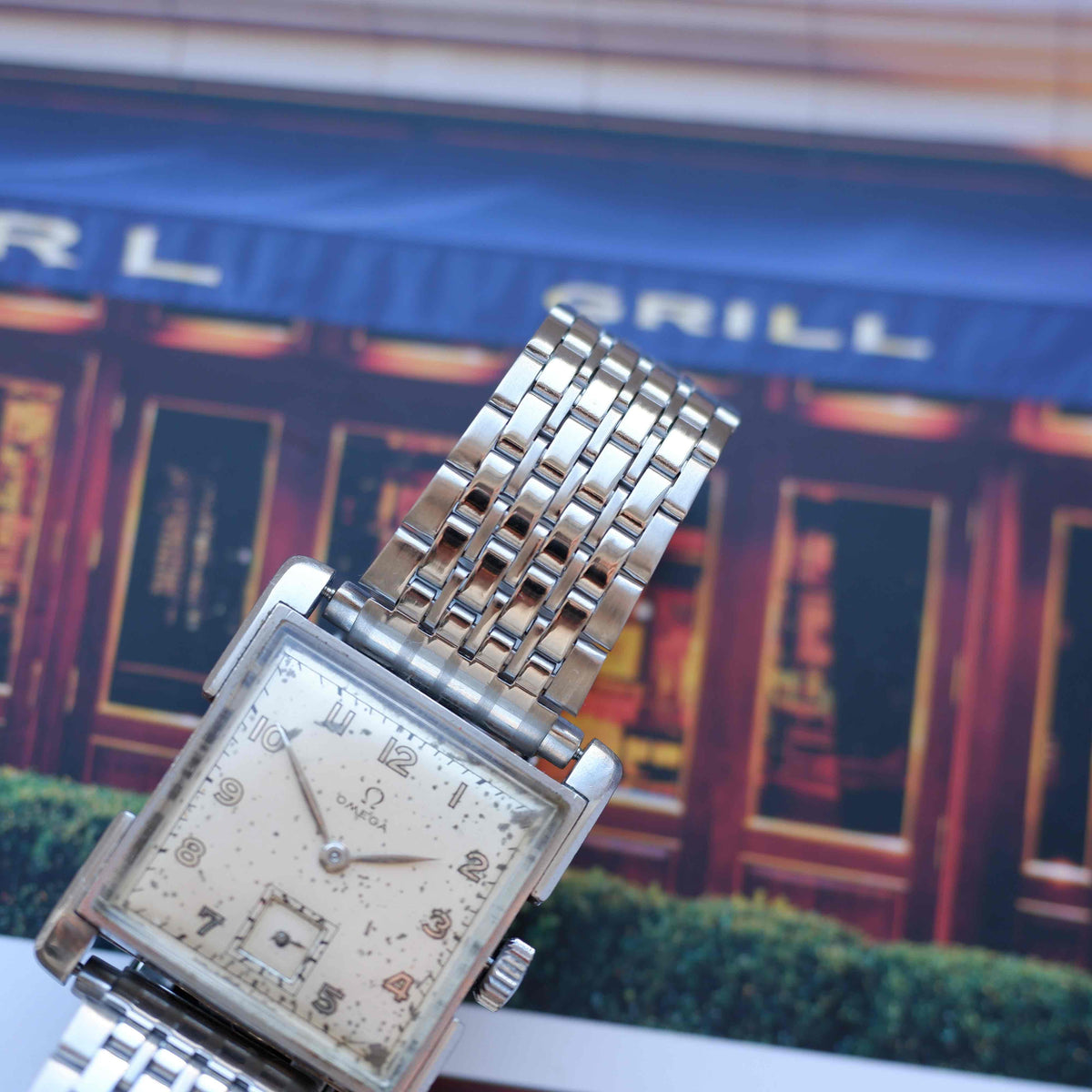 Vintage Omega Tank Watch 40s Small Seconds Steel Arabic Dial Mechanical