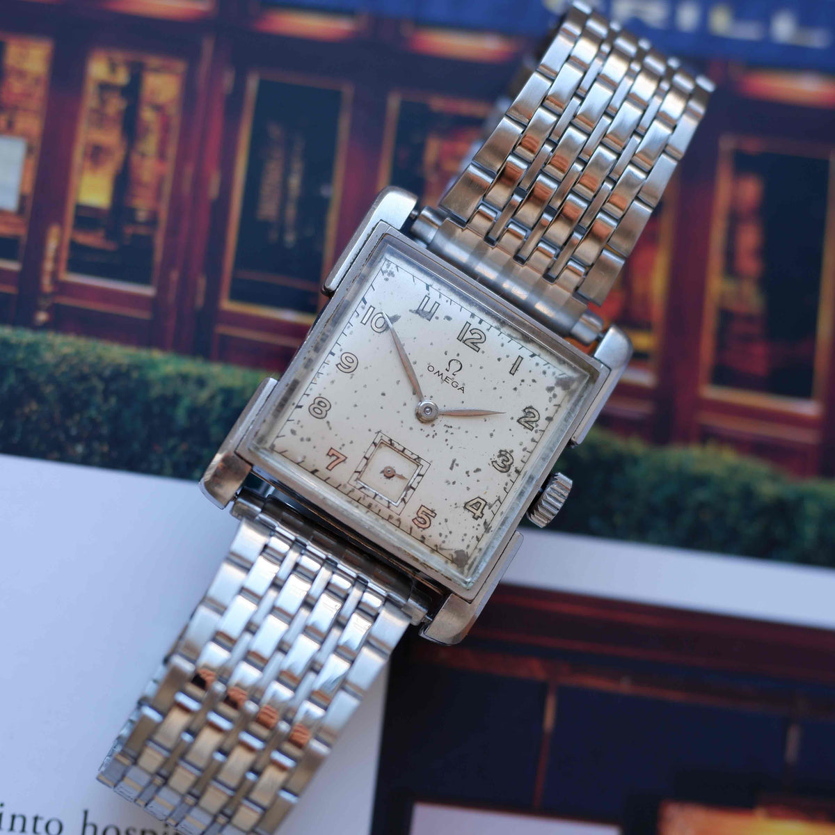Vintage Omega Tank Watch 40s Small Seconds Steel Arabic Dial Mechanical