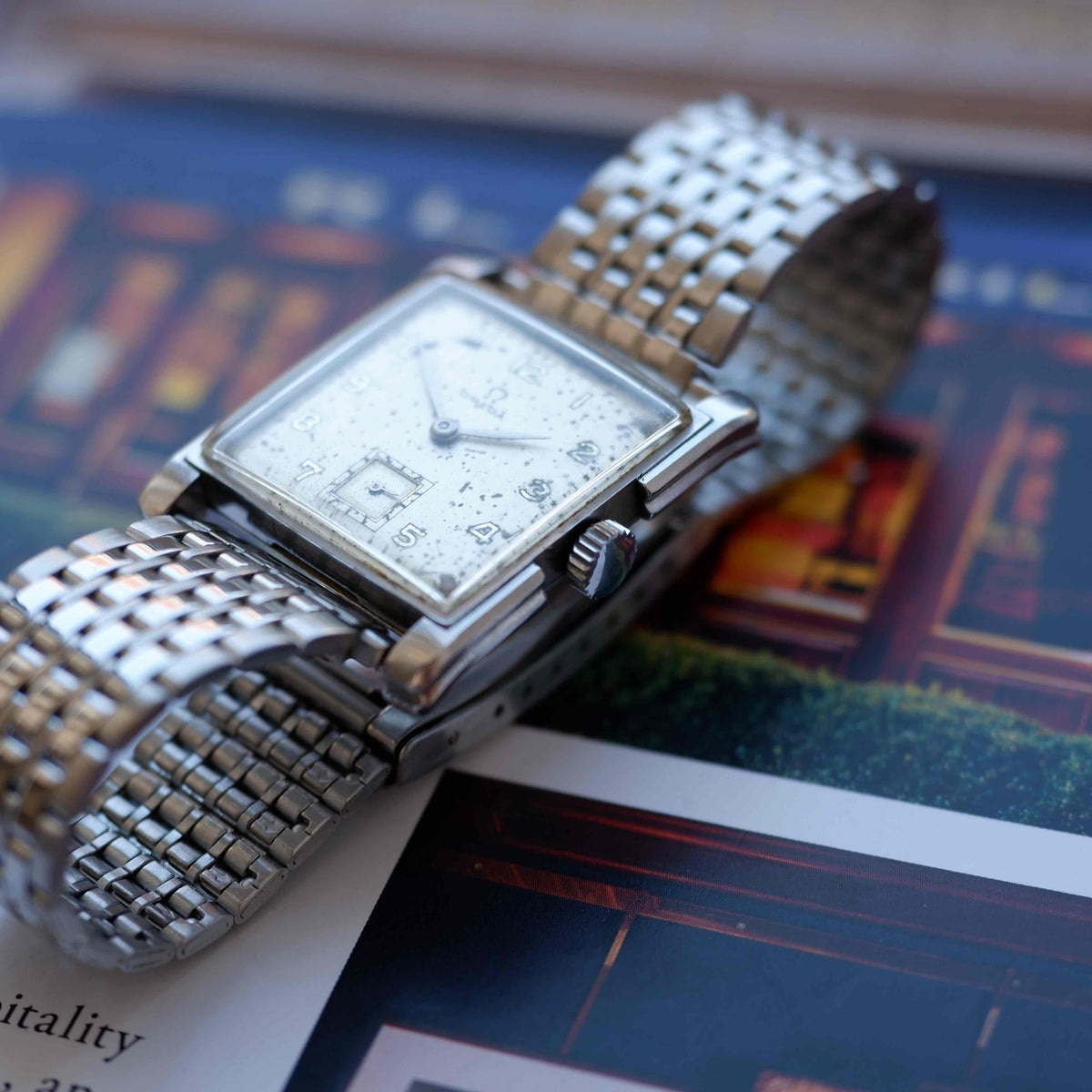 Vintage Omega Tank Watch 40s Small Seconds Steel Arabic Dial Mechanical