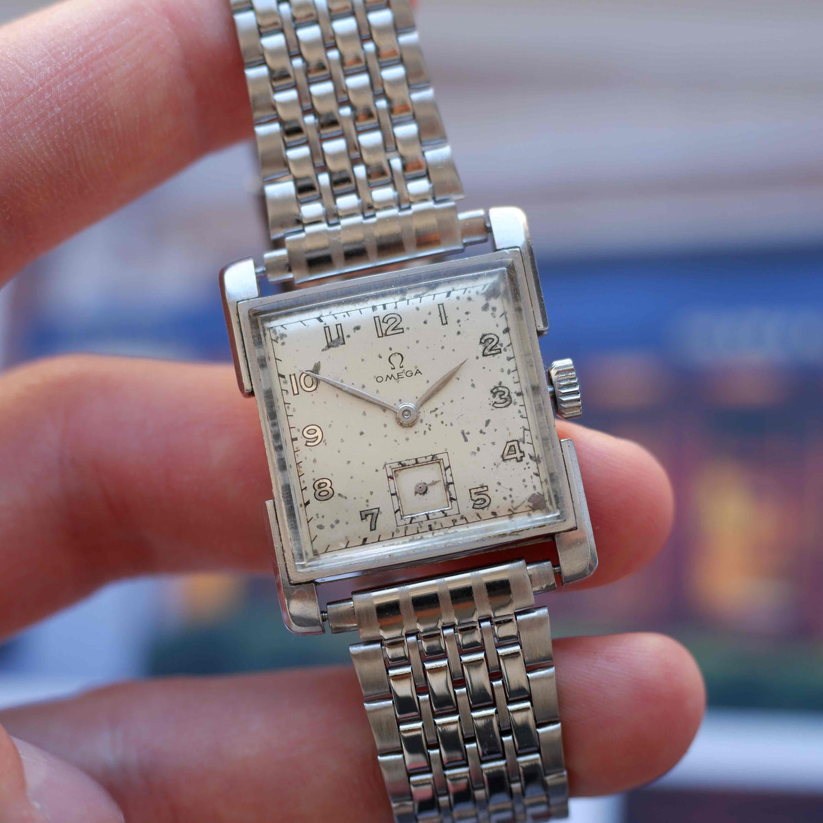 Vintage Omega Tank Watch 40s Small Seconds Steel Arabic Dial Mechanical