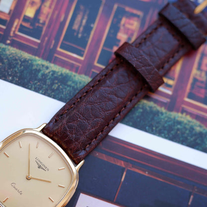 Vintage Longines Cushion Case Watch 80s Gold Dial with Box - MINT
