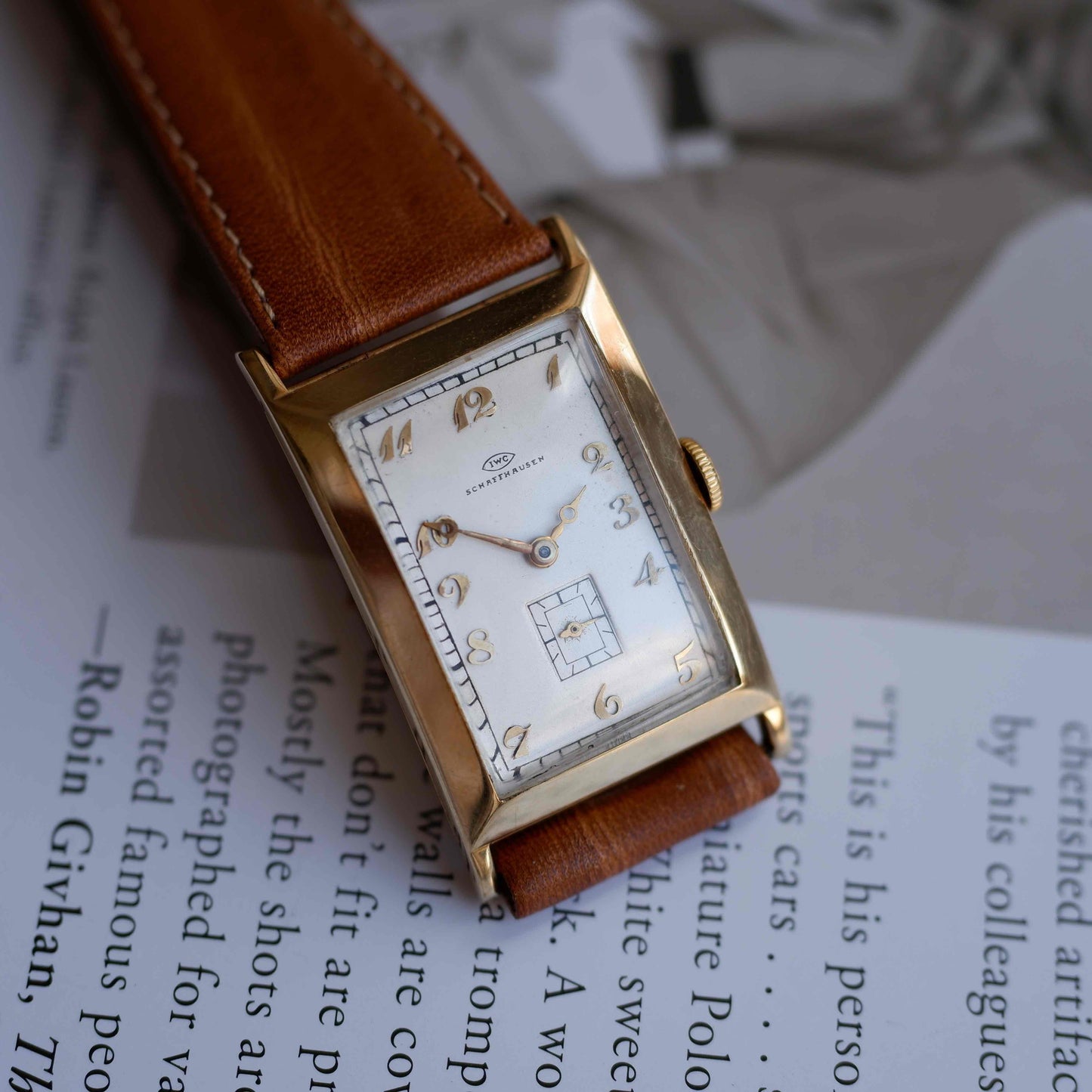 Vintage IWC Tank 14k Gold Watch 30s Mechanical Small Second White Dial