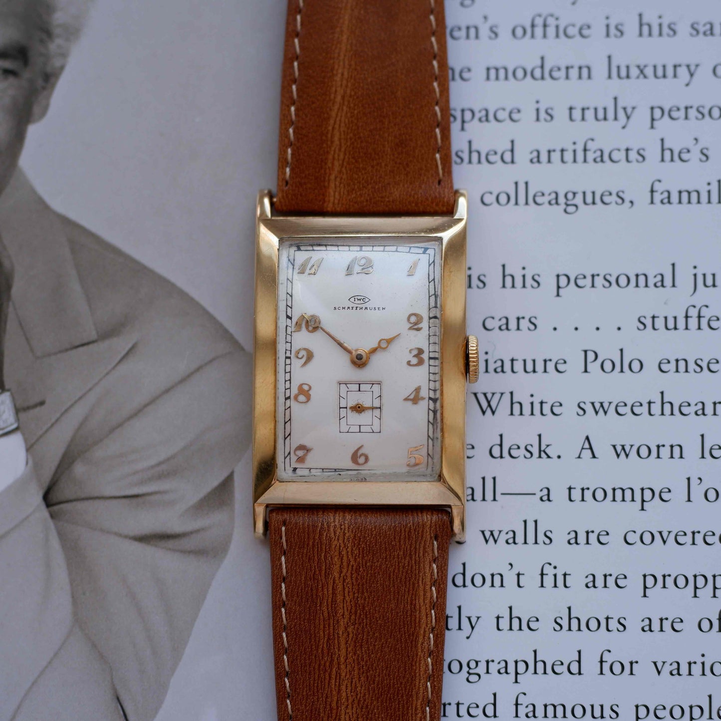 Vintage IWC Tank 14k Gold Watch 30s Mechanical Small Second White Dial