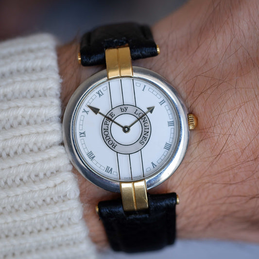 Vintage Longines Rodolphe Watch 80s Gold Two Tone White Dial