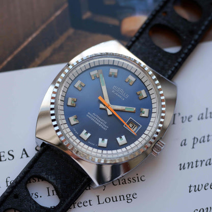 Vintage Misalla 70s Diver Automatic Cushion Case Blue Sunburst Dial MINT