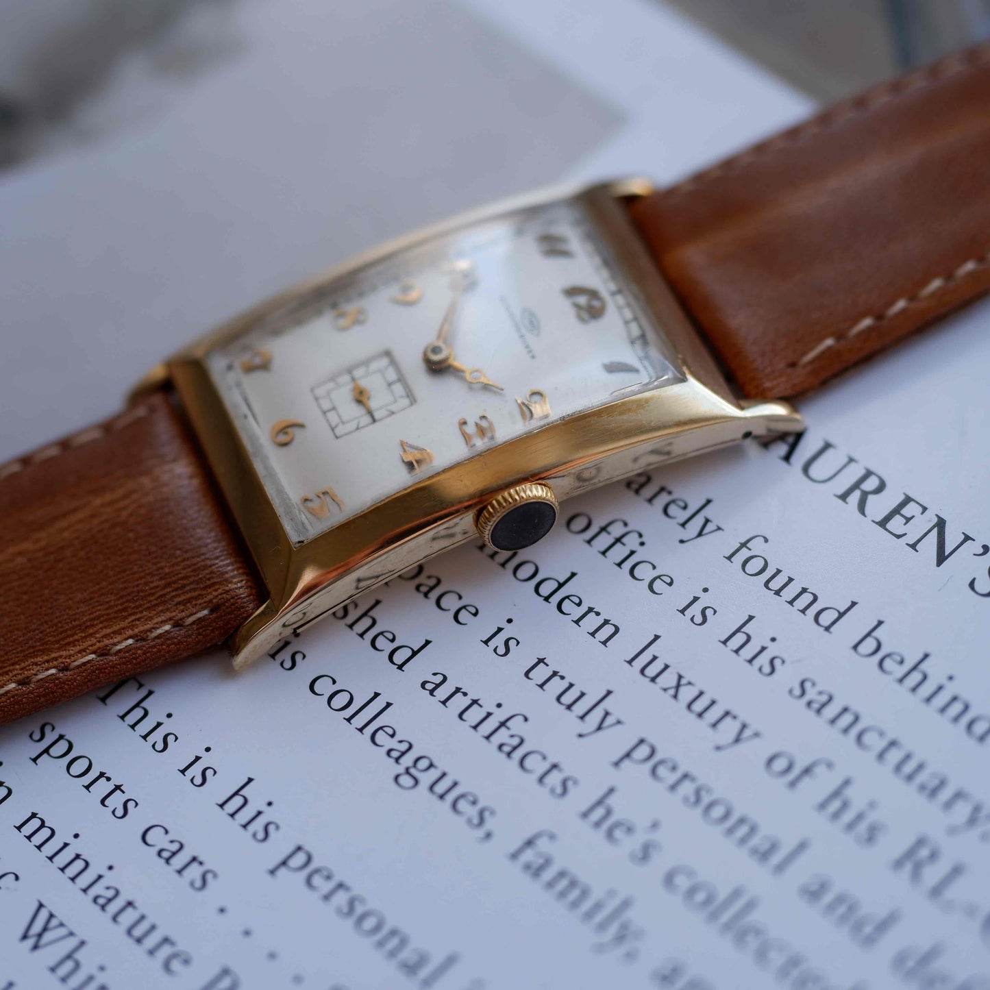 Vintage IWC Tank 14k Gold Watch 30s Mechanical Small Second White Dial