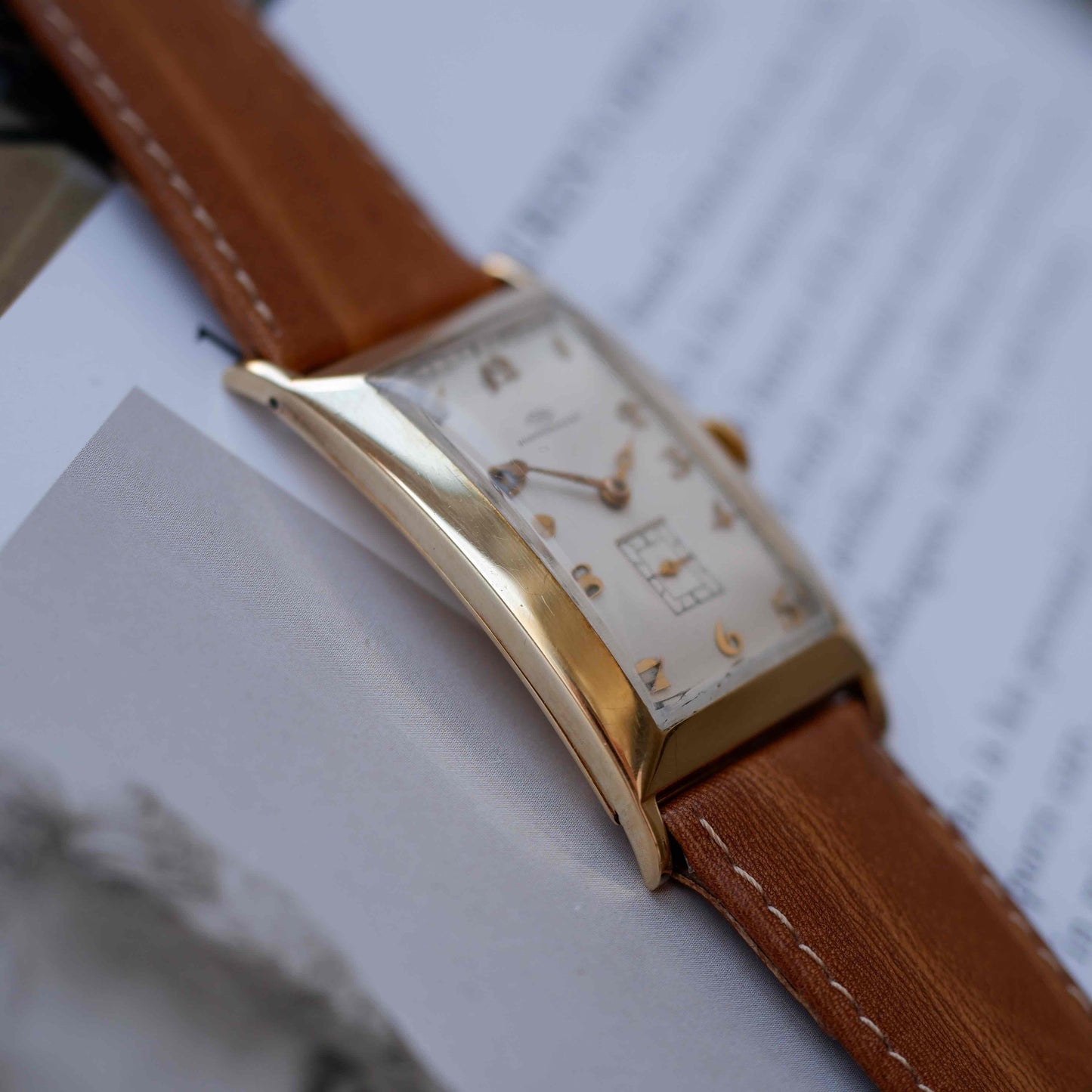 Vintage IWC Tank 14k Gold Watch 30s Mechanical Small Second White Dial