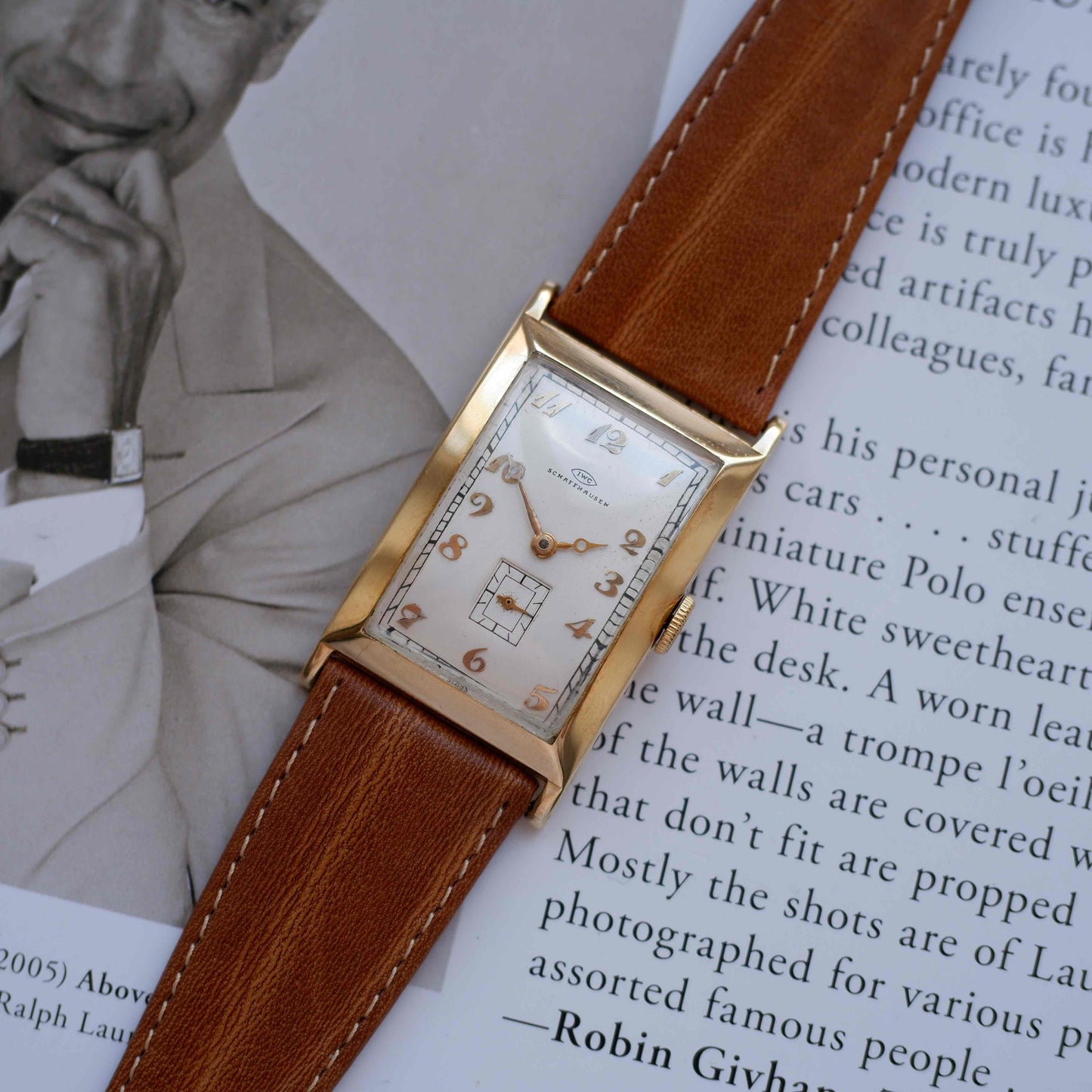 Vintage IWC Tank 14k Gold Watch 30s Mechanical Small Second White Dial
