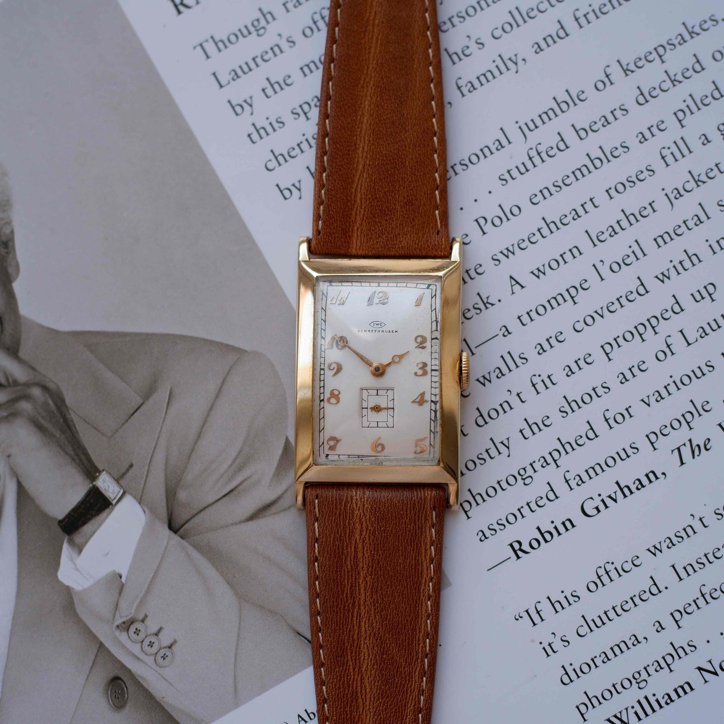 Vintage IWC Tank 14k Gold Watch 30s Mechanical Small Second White Dial