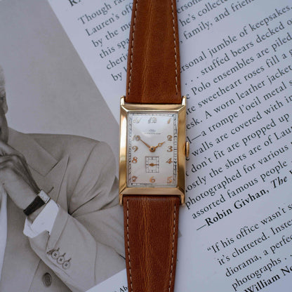 Vintage IWC Tank 14k Gold Watch 30s Mechanical Small Second White Dial