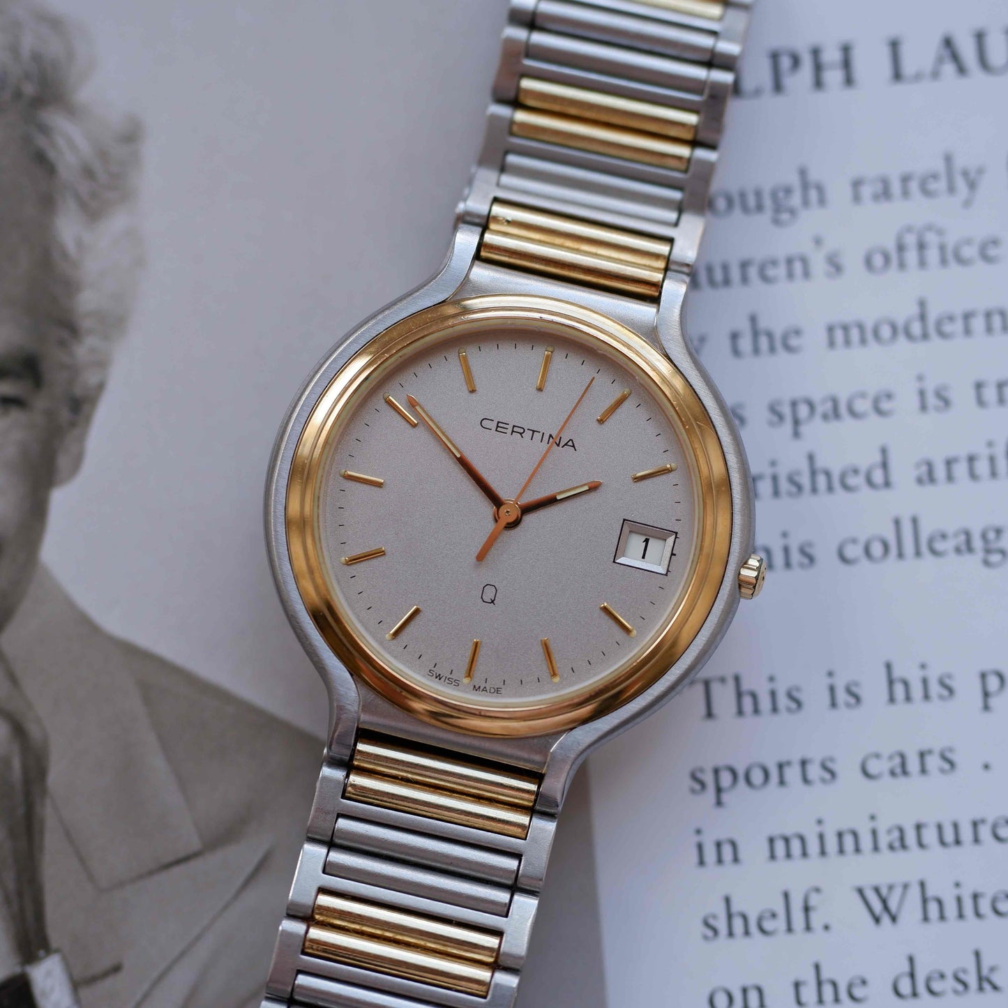 Vintage Certina Two-Tone 90s Watch Frosted Gray Dial Quartz Date