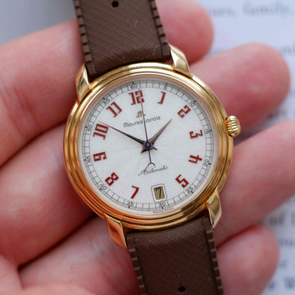 Vintage Maurice Lacroix Les Classiques Automatic Watch 90s Gold White Structured Dial