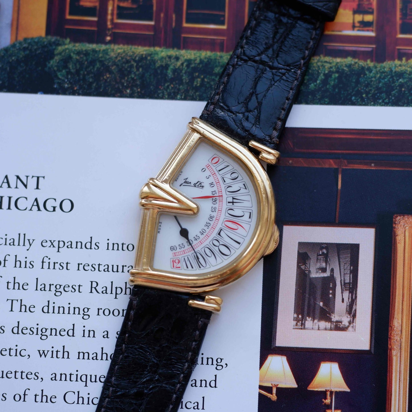 Vintage Jean D'Eve Sectora Watch Art Deco 80s Gold White Dial