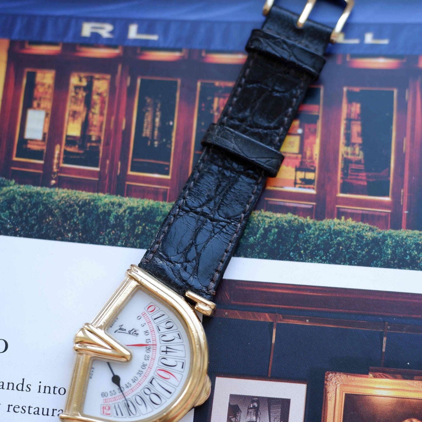 Vintage Jean D'Eve Sectora Watch Art Deco 80s Gold White Dial