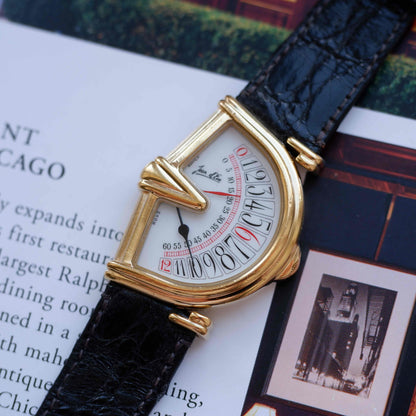 Vintage Jean D'Eve Sectora Watch Art Deco 80s Gold White Dial