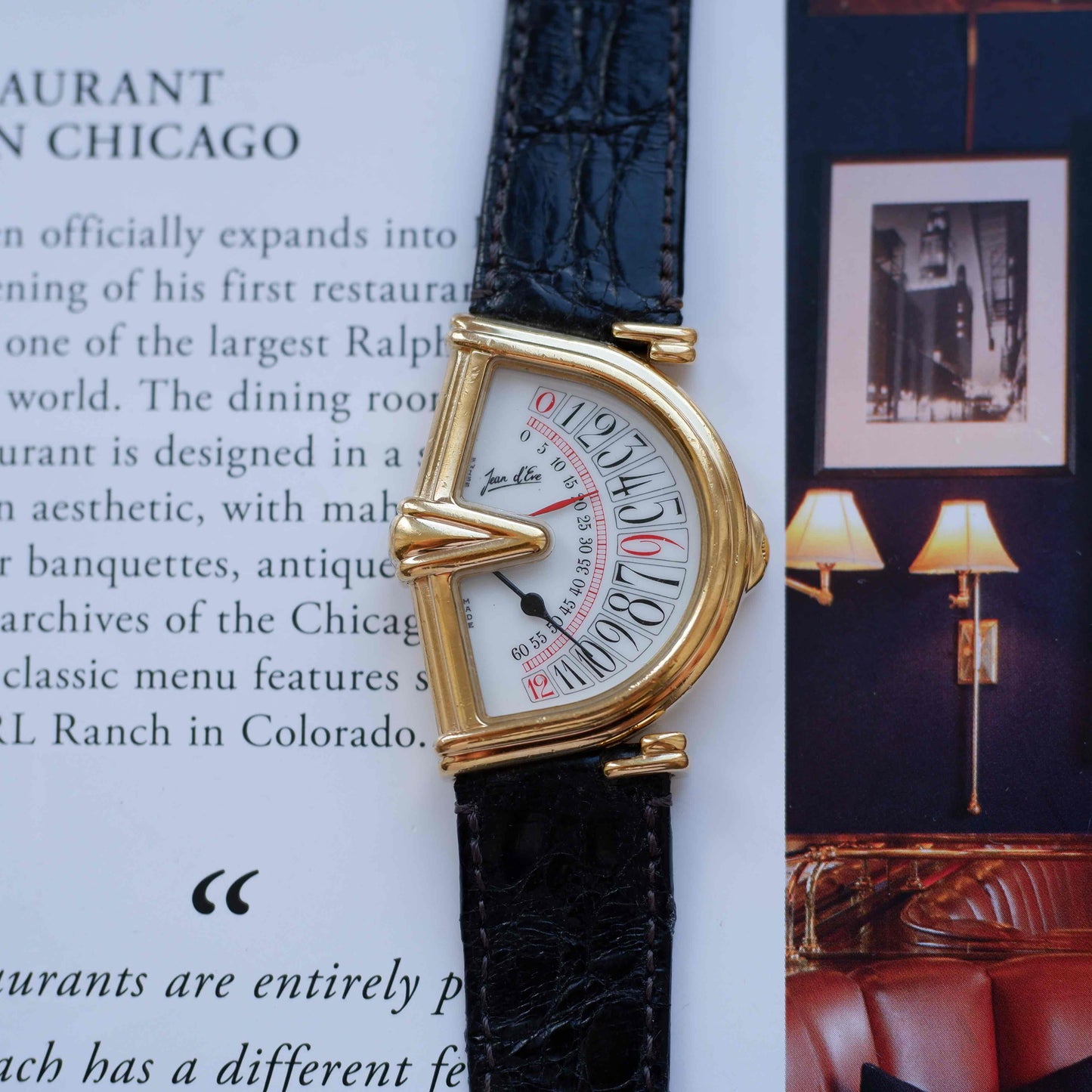 Vintage Jean D'Eve Sectora Watch Art Deco 80s Gold White Dial