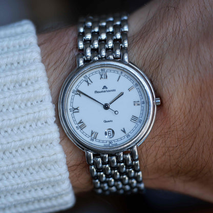 Vintage Maurice Lacroix 90s White Roman Dial Quartz Beads of Rice