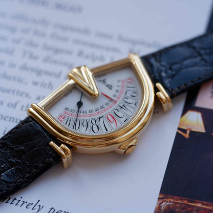 Vintage Jean D'Eve Sectora Watch Art Deco 80s Gold White Dial