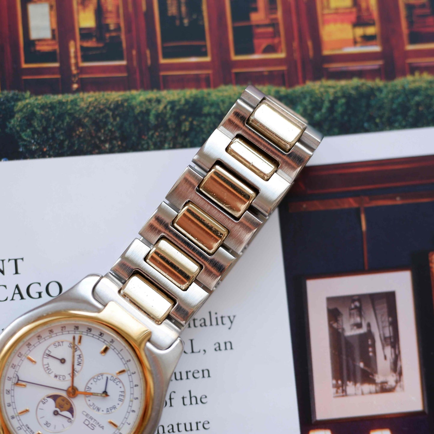 Vintage Certina Moon Phase Two Tone Watch 90s Gold Quartz