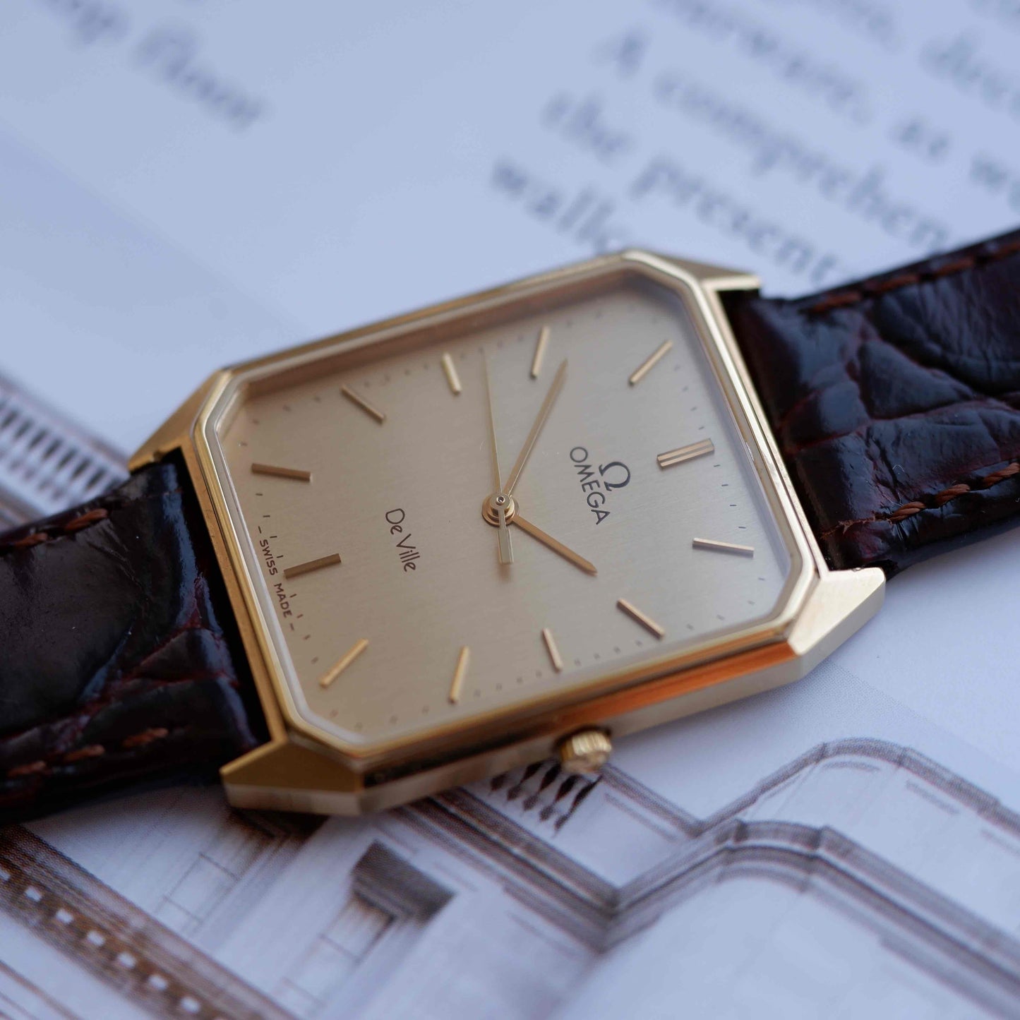 Vintage Omega De Ville Tank Gold Champagne Dial 80s Quartz – MINT