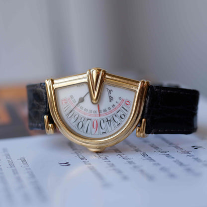 Vintage Jean D'Eve Sectora Watch Art Deco 80s Gold White Dial