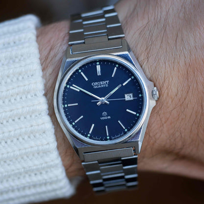 Vintage Orient 80s Charcoal Black Dial Date with Integrated Bracelet