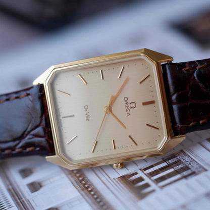 Vintage Omega De Ville Tank Gold Champagne Dial 80s Quartz – MINT