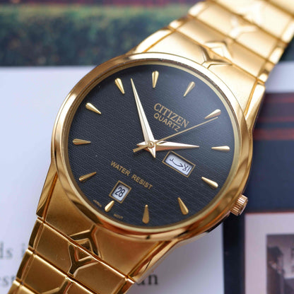 Vintage Citizen Gold Arabic Model Day-Date 80s Textured Dial Mint