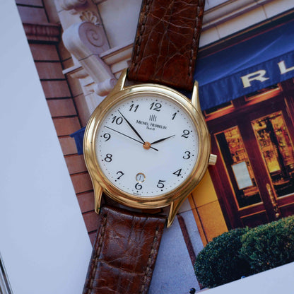 Vintage Michel Herbelin Classic Arabic Numerals Dial with Date 90s Golden