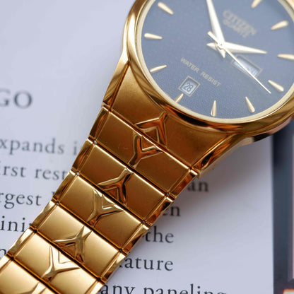 Vintage Citizen Gold Arabic Model Day-Date 80s Textured Dial Mint