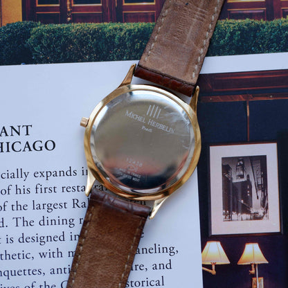 Vintage Michel Herbelin Classic Arabic Numerals Dial with Date 90s Golden