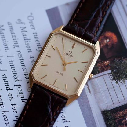 Vintage Omega De Ville Tank Gold Champagne Dial 80s Quartz – MINT