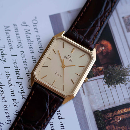 Vintage Omega De Ville Tank Gold Champagne Dial 80s Quartz – MINT