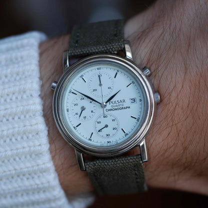 Vintage Pulsar Chronograph 90s Mint Green Dial Military Style Quartz