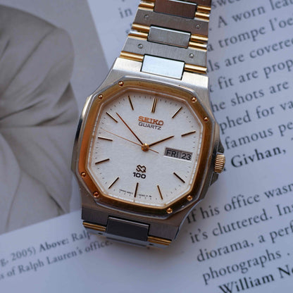 Vintage Seiko SQ 100 Ref. 6923-5050 Snowflake Dial Quartz Two Tone 80s with Box