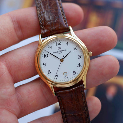 Vintage Michel Herbelin Classic Arabic Numerals Dial with Date 90s Golden