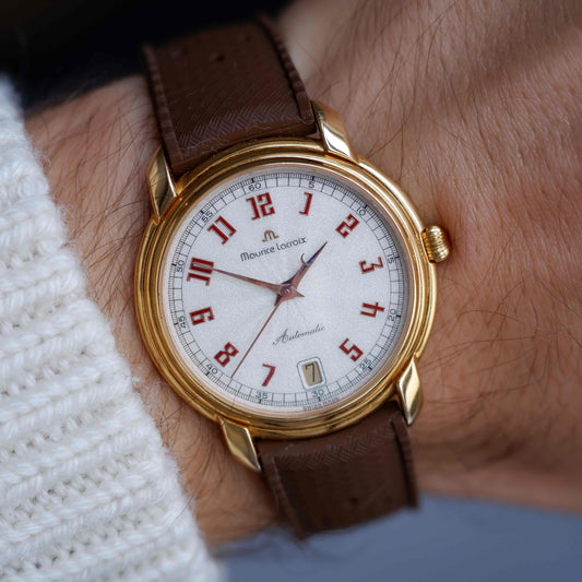 Vintage Maurice Lacroix Les Classiques Automatic Watch 90s Gold White Structured Dial