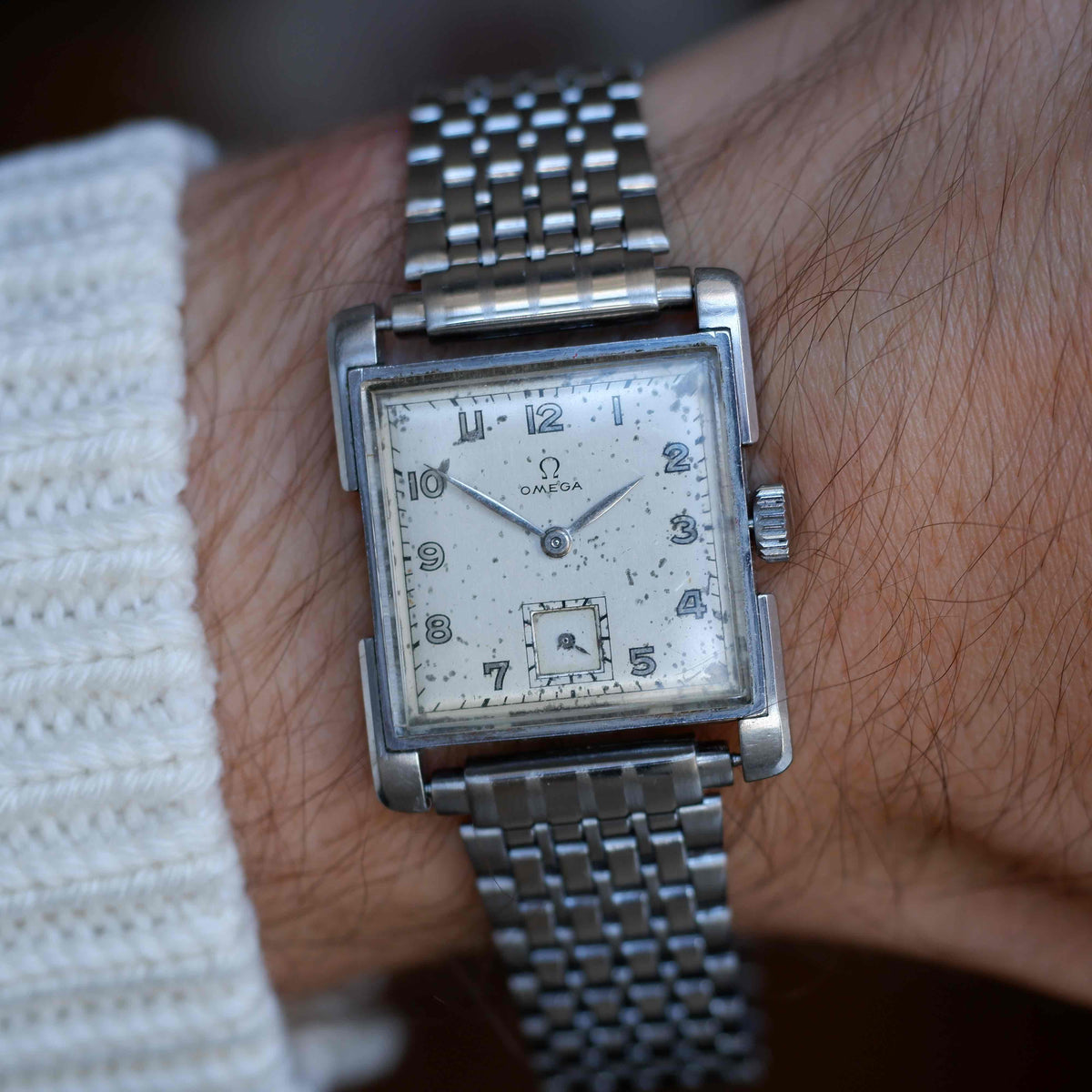 Vintage Omega Tank Watch 40s Small Seconds Steel Arabic Dial Mechanical