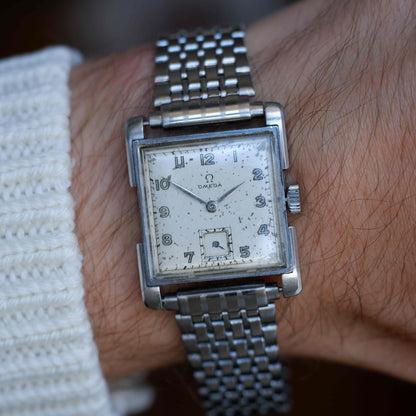Vintage Omega Tank Watch 40s Small Seconds Steel Arabic Dial Mechanical