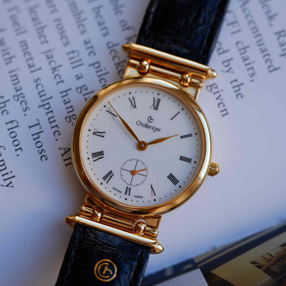 Vintage Challenger 90s White Roman Dial Breguet-Style Mechanical NOS