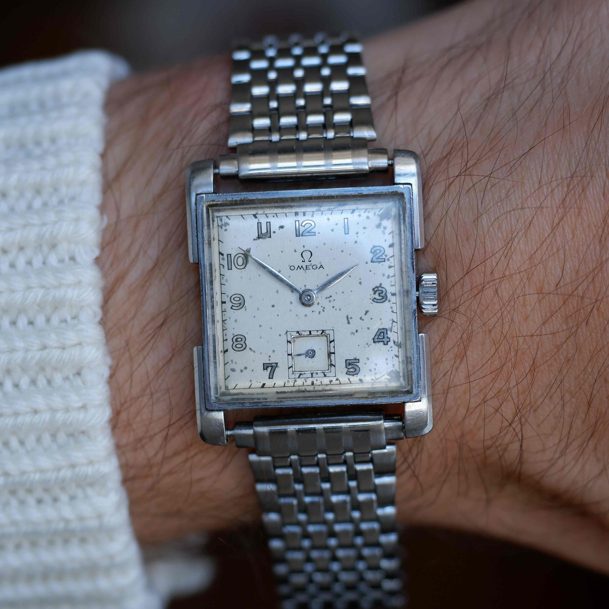 Vintage Omega Tank Watch 40s Small Seconds Steel Arabic Dial Mechanical