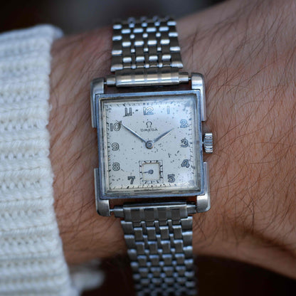 Vintage Omega Tank Watch 40s Small Seconds Steel Arabic Dial Mechanical