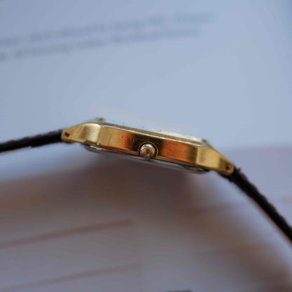 Vintage Orient VX Tank Dress Watch 80s Gold White Dial Quartz