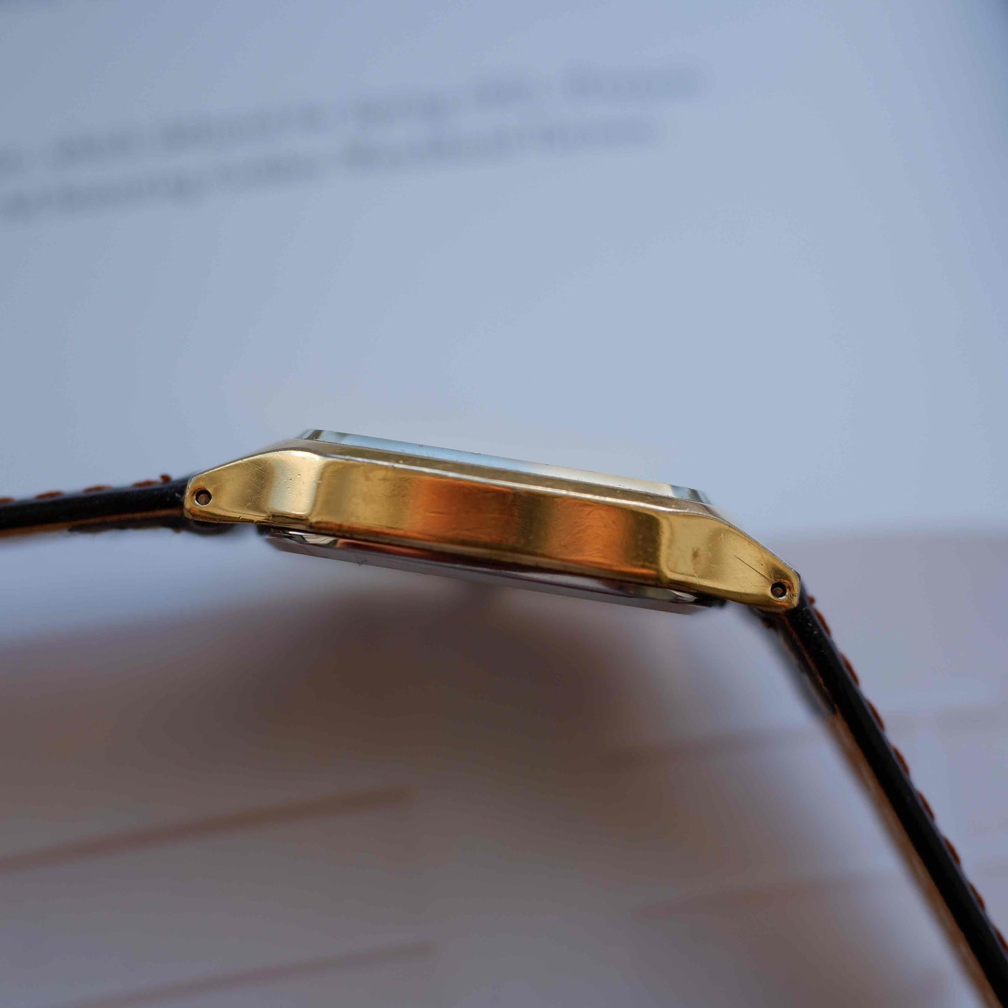 Vintage Orient VX Tank Dress Watch 80s Gold White Dial Quartz