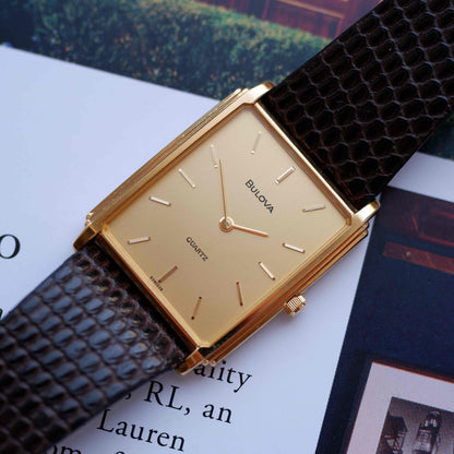 Vintage Bulova Tank 80s Golden Champagne Dial NOS